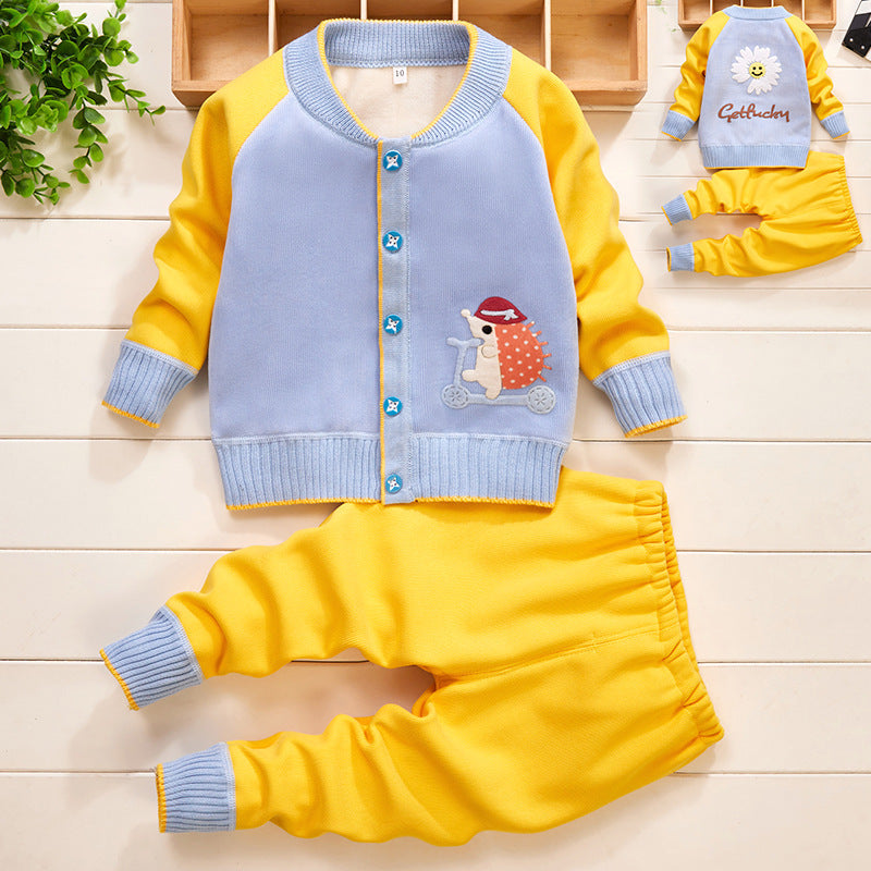 Baby Knit Sweater Thick Cardigan Baby Two-Piece Suit