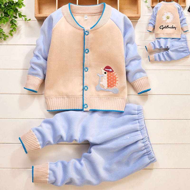 Baby Knit Sweater Thick Cardigan Baby Two-Piece Suit